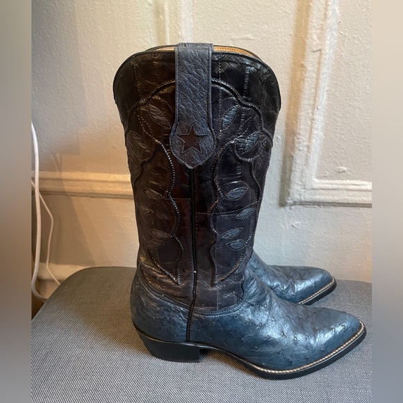 Shoes - McClintock ostrich blue and black cowboy boots